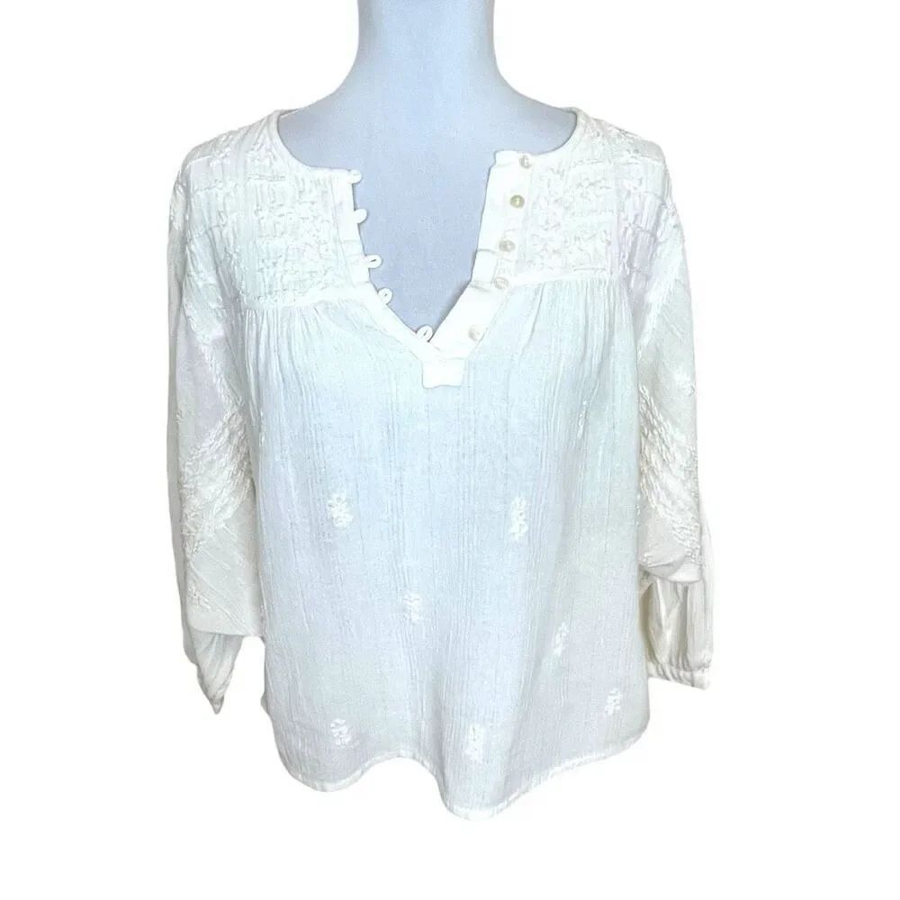 Rachel Zoe Boho Peasant Blouse Long Sleeve Off White Size Medium